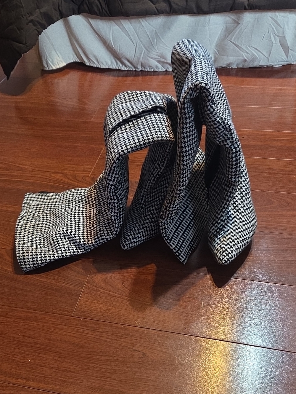 Black and White Houndstooth Over The knee Boot